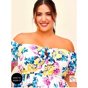 TORRID Mini Gauze Puff Sleeve Skater Dress - Floral White